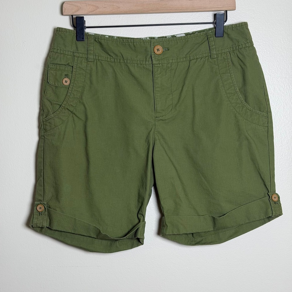 Route 66 Green Cargo Shorts Womens 9/10 Cotton Cuffed‎ Utility Mid Rise Gorpcore